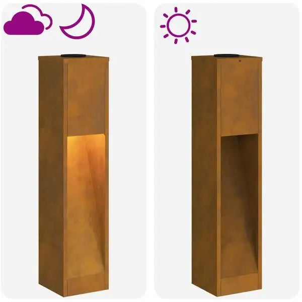 Outdoor Solar LED Pathway Lights Set of 2 – Bronze | Weathering Steel - Warm White LEDs VIDAXL
