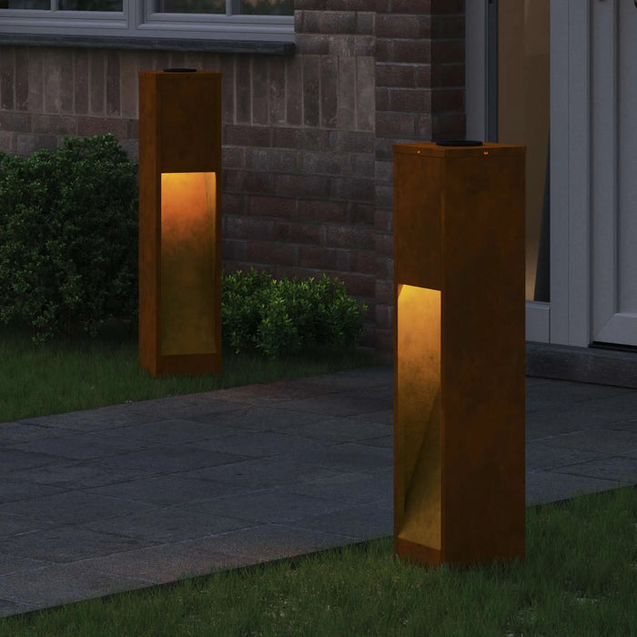Outdoor Solar LED Pathway Lights Set of 2 – Bronze | Weathering Steel - Warm White LEDs VIDAXL