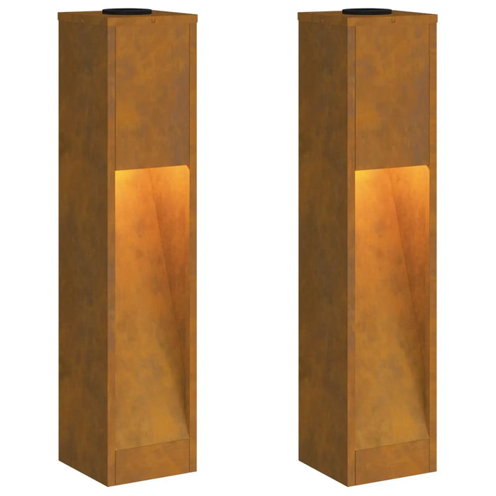 Outdoor Solar LED Pathway Lights Set of 2 – Bronze | Weathering Steel - Warm White LEDs VIDAXL