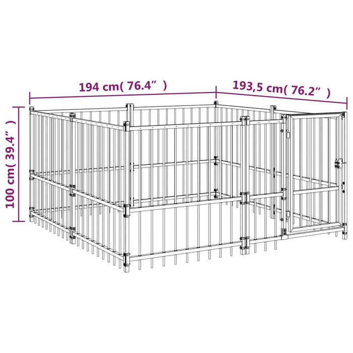 Outdoor Steel Dog Kennel in Black 3.75 m² - Little and Giant Explorers vidaXL