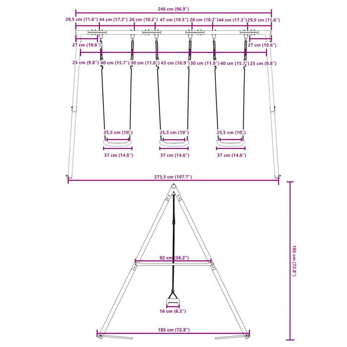 Outdoor Swing Set with 3 Swings - Little and Giant Explorers vidaXL