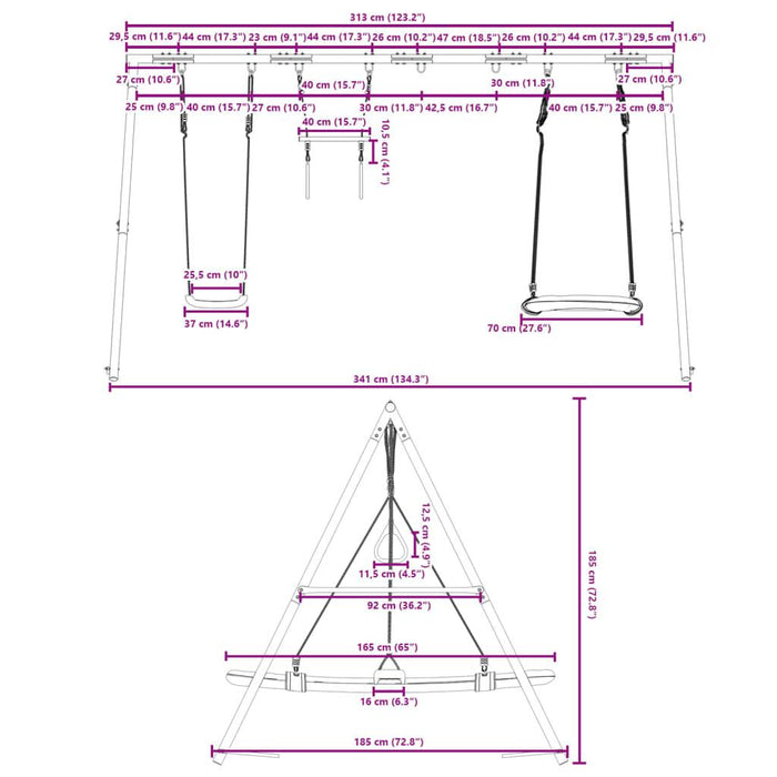 Outdoor Swing Set with Swing, Trapeze and Nest Swing - Little and Giant Explorers vidaXL