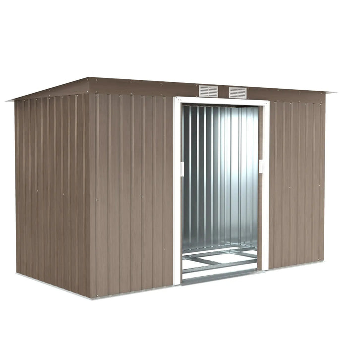 Outdoor Tool Shed with Foundation Kit, Ventilations and Double Doors in Wood Grain - Little and Giant Explorers Outsunny