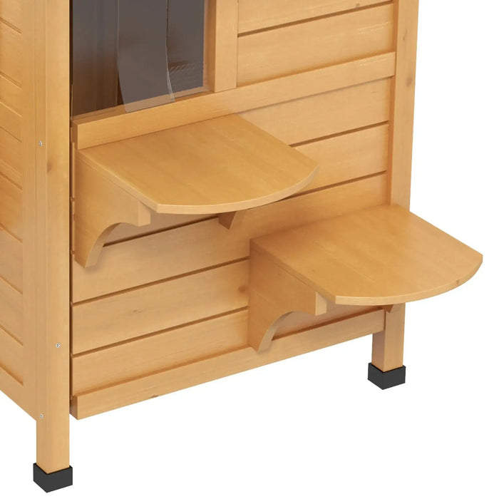 2-Story Outdoor Cat House with Escape Door in Natural Wood - Little and Giant Explorers PawHut