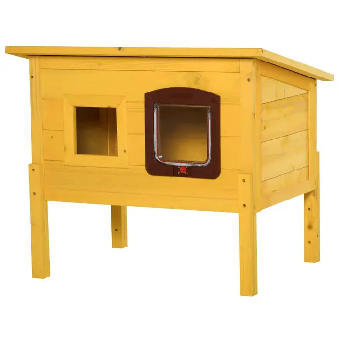 Outdoor Wooden Cat House – Yellow | Weatherproof Shelter with Asphalt Roof PAWHUT - Little and Giant Explorers PawHut