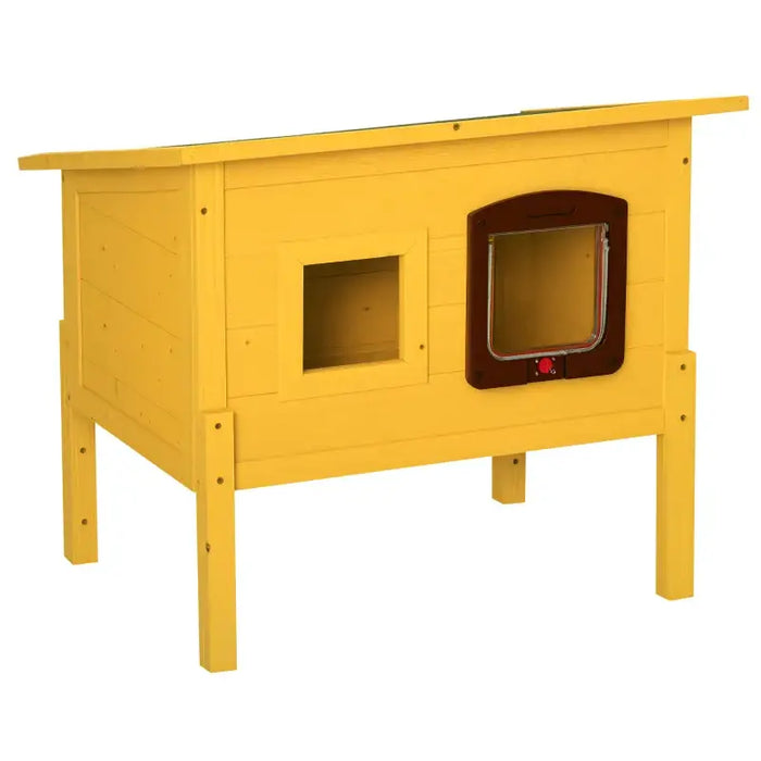 Outdoor Wooden Cat House – Yellow | Weatherproof Shelter with Asphalt Roof PAWHUT - Little and Giant Explorers PawHut