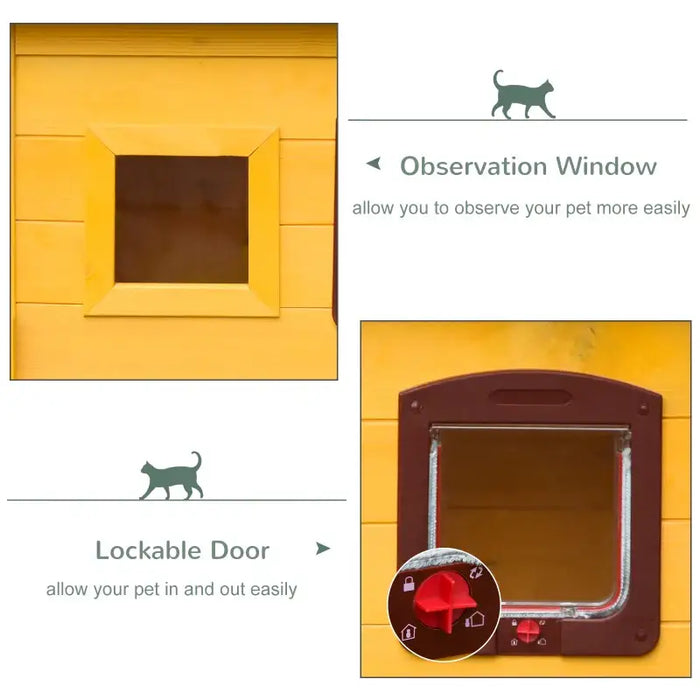 Outdoor Wooden Cat House – Yellow | Weatherproof Shelter with Asphalt Roof PAWHUT - Little and Giant Explorers PawHut