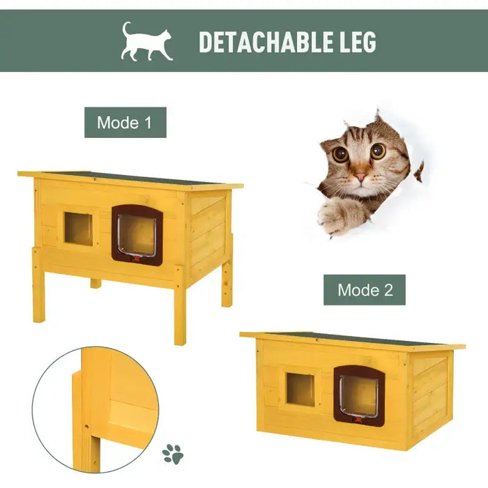 Outdoor Wooden Cat House – Yellow | Weatherproof Shelter with Asphalt Roof PAWHUT - Little and Giant Explorers PawHut