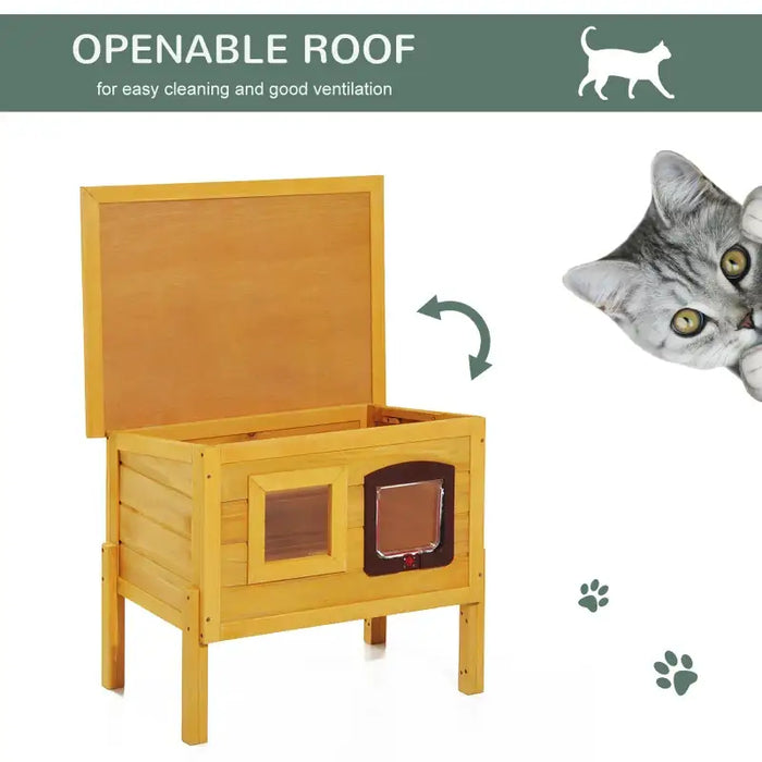 Outdoor Wooden Cat House – Yellow | Weatherproof Shelter with Asphalt Roof PAWHUT - Little and Giant Explorers PawHut