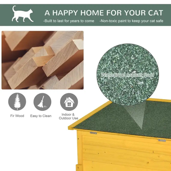 Outdoor Wooden Cat House – Yellow | Weatherproof Shelter with Asphalt Roof PAWHUT - Little and Giant Explorers PawHut