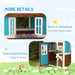 Outdoor wooden garden playhouse with blue panels, built-in windows, and convenient door