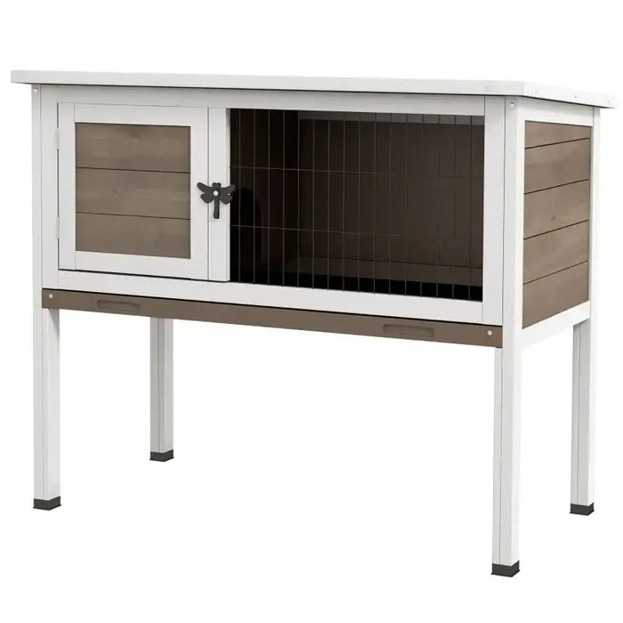 Outdoor Wooden Guinea Pig Hutch – Brown | Slide-Out Tray, Mesh Door and Asphalt Roof PAWHUT - Little and Giant Explorers PawHut