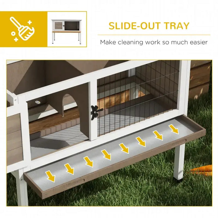 Outdoor Wooden Guinea Pig Hutch – Brown | Slide-Out Tray, Mesh Door and Asphalt Roof PAWHUT - Little and Giant Explorers PawHut