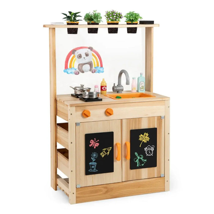 Outdoor Wooden Mud Kitchen with Potting Plants - Little and Giant Explorers Costway
