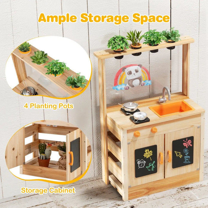 Outdoor Wooden Mud Kitchen with Potting Plants - Little and Giant Explorers Costway