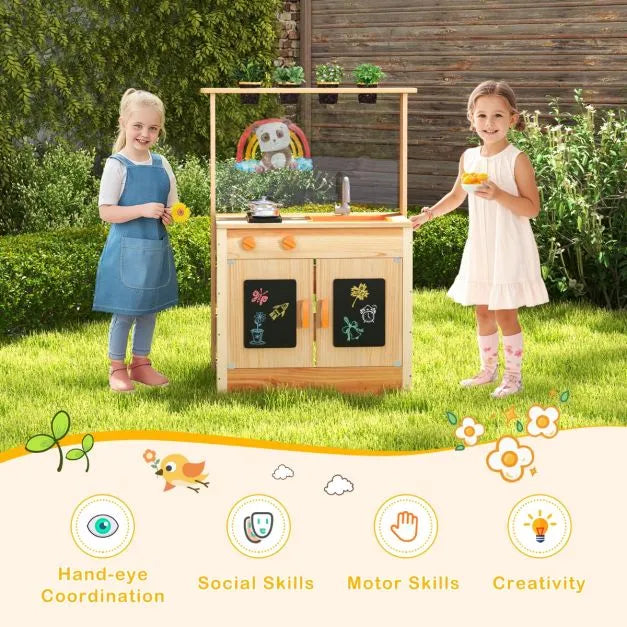 Outdoor Wooden Mud Kitchen with Potting Plants - Little and Giant Explorers Costway