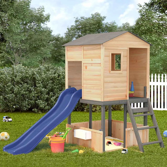 Outdoor Wooden Playhouse with Slide in Dark Grey and Solid Wood Fir - Little and Giant Explorers vidaXL