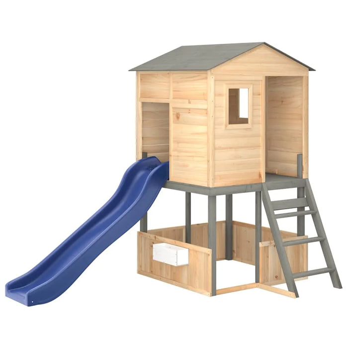 Outdoor Wooden Playhouse with Slide in Dark Grey and Solid Wood Fir - Little and Giant Explorers vidaXL