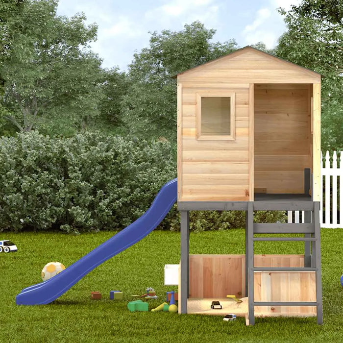 Outdoor Wooden Playhouse with Slide in Dark Grey and Solid Wood Fir - Little and Giant Explorers vidaXL