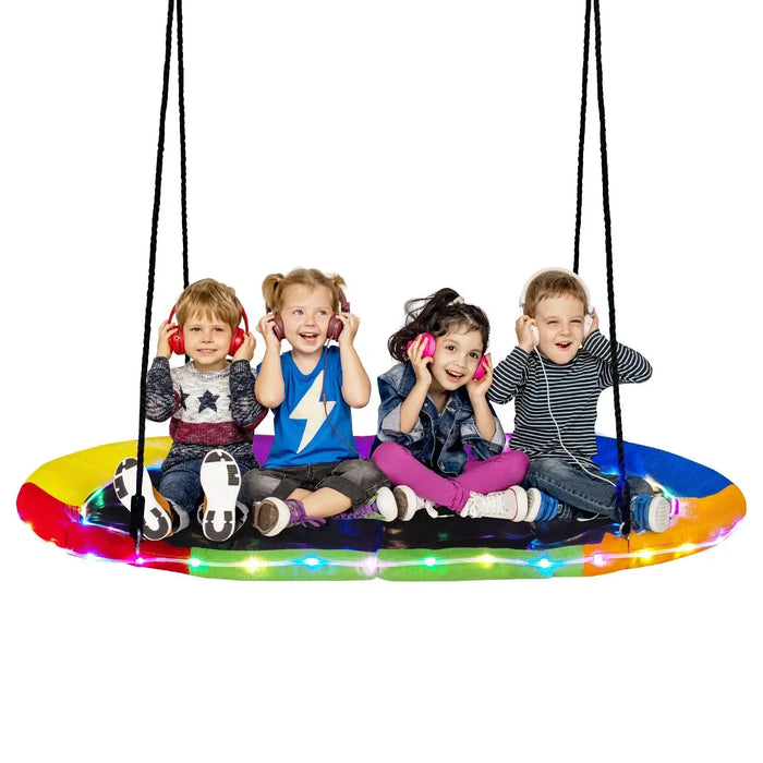 Saucer Swing with LED Lights and Adjustable Ropes 150cm - Little and Giant Explorers Costway