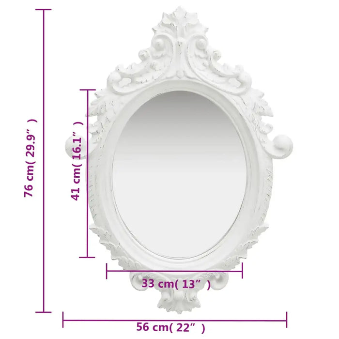 Decorative white frame with dimensions indicated