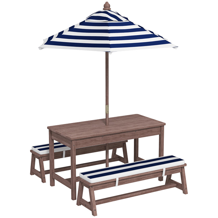 Kids Picnic Table with Umbrella | Wooden Garden Table and Bench Set for Children AIYAPLAY