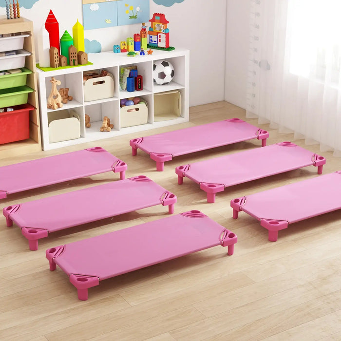 Pack of 6 Stackable Kids Nap Cots – Pink | Space-Saving Design - Raised Bed Costway - Little and Giant Explorers Costway