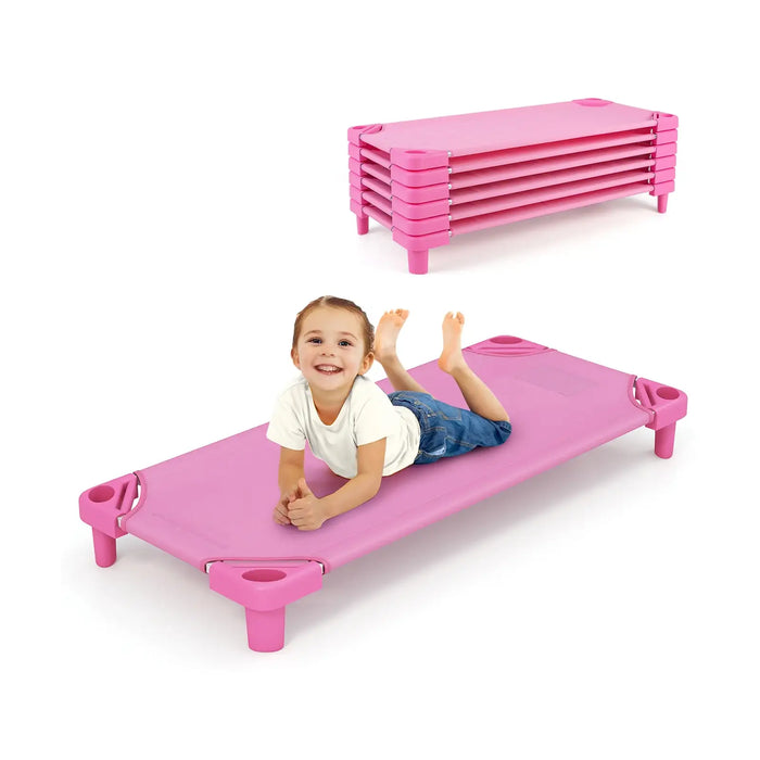 Pack of 6 Stackable Kids Nap Cots – Pink | Space-Saving Design - Raised Bed Costway - Little and Giant Explorers Costway