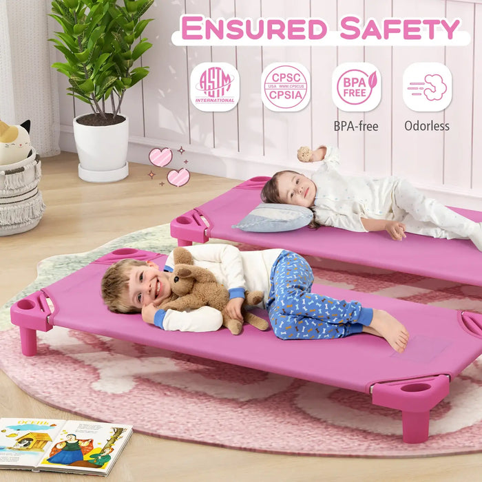 Pack of 6 Stackable Kids Nap Cots – Pink | Space-Saving Design - Raised Bed Costway - Little and Giant Explorers Costway
