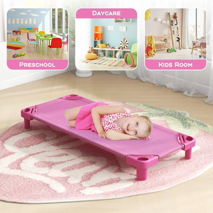 Pack of 6 Stackable Kids Nap Cots – Pink | Space-Saving Design - Raised Bed Costway - Little and Giant Explorers Costway