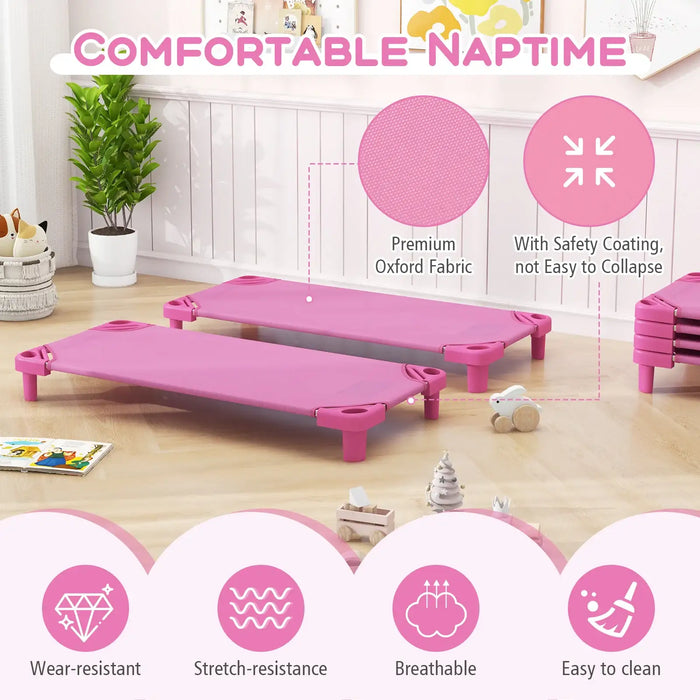 Pack of 6 Stackable Kids Nap Cots – Pink | Space-Saving Design - Raised Bed Costway - Little and Giant Explorers Costway