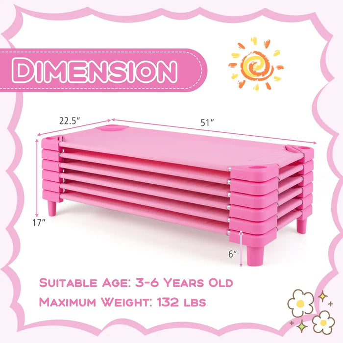 Pack of 6 Stackable Kids Nap Cots – Pink | Space-Saving Design - Raised Bed Costway - Little and Giant Explorers Costway