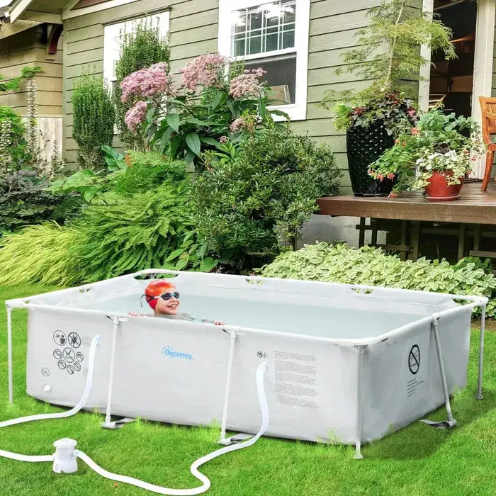 Steel Frame Pool with Filter Pump in Grey (292 x 190 x 75cm) - Little and Giant Explorers Outsunny