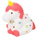 Unicorn money bank craft kit with pink hair, colorful gems, and yellow horn