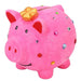Pink piggy bank decorated with colorful sticky gems and a golden bow, kids craft kit