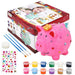Paint your own money bank craft kit with pink piggy bank, paint pots, brushes, and sticky gems.