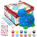 Paint your own money bank craft kit with blue dinosaur, paints, brushes, stickers, and box