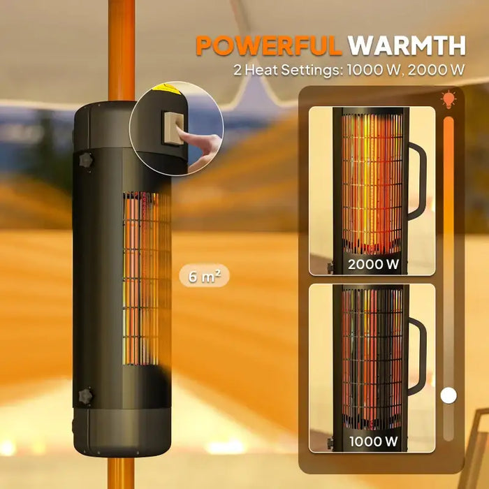 Parasol Patio Heater – 2000W Electric | Umbrella-Mounted - Two Heat Settings OUTSUNNY - Little and Giant Explorers Outsunny