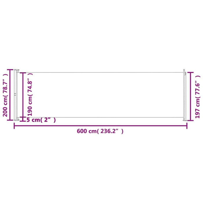 Patio Retractable Side Awning in Cream (200 x 600cm) - Little and Giant Explorers vidaXL