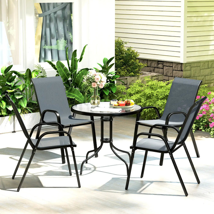 Five-Piece Steel Patio Set with Glass-Top Table - Little and Giant Explorers Outsunny