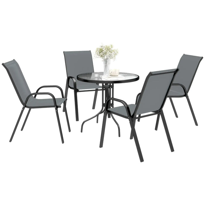 Five-Piece Steel Patio Set with Glass-Top Table - Little and Giant Explorers Outsunny