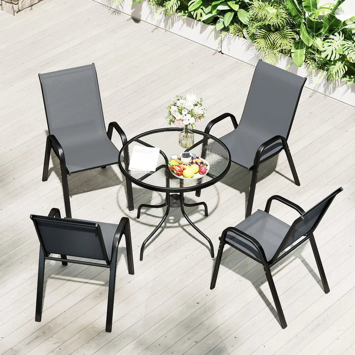 Five-Piece Steel Patio Set with Glass-Top Table - Little and Giant Explorers Outsunny