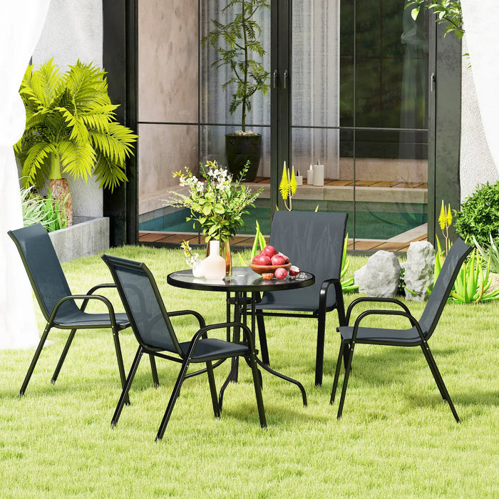 Five-Piece Steel Patio Set with Glass-Top Table - Little and Giant Explorers Outsunny