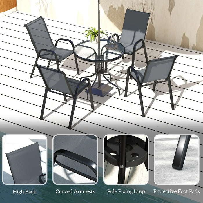 Five-Piece Steel Patio Set with Glass-Top Table - Little and Giant Explorers Outsunny