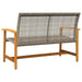 Grey PE rattan garden loveseat with wooden armrests and legs, outdoor seating