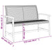 Grey and brown PE rattan outdoor garden bench with wooden armrests and measurement dimensions