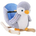 Plush penguin rocking horse with padded seat and wooden frame for kids