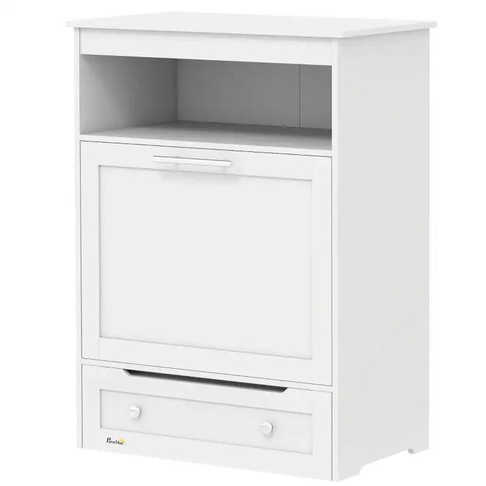 Pet Feeder Station – White Storage Cabinet | Pull-Out Feeding Drawer with 2 Bowls PAWHUT - Little and Giant Explorers PawHut