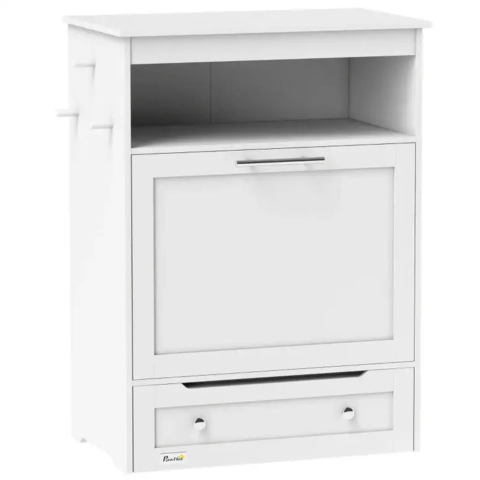 Pet Feeder Station – White Storage Cabinet | Pull-Out Feeding Drawer with 2 Bowls PAWHUT - Little and Giant Explorers PawHut
