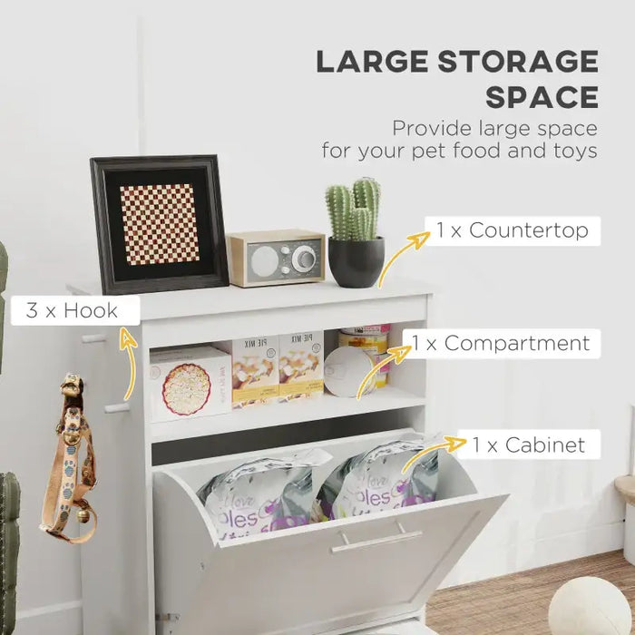 Pet Feeder Station – White Storage Cabinet | Pull-Out Feeding Drawer with 2 Bowls PAWHUT - Little and Giant Explorers PawHut